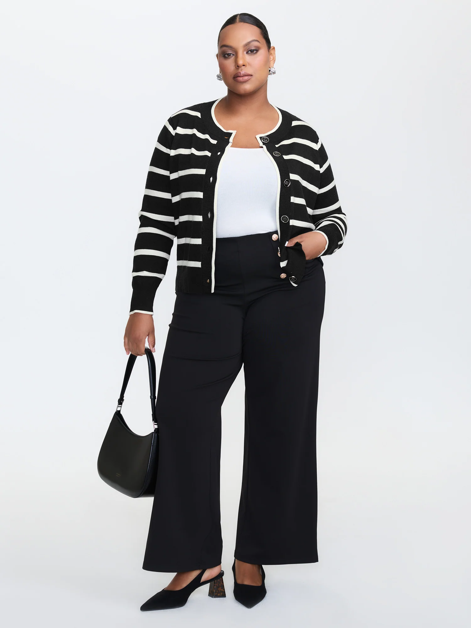 Stripe Wool Blend Slit Knit Cardigan - Image 3