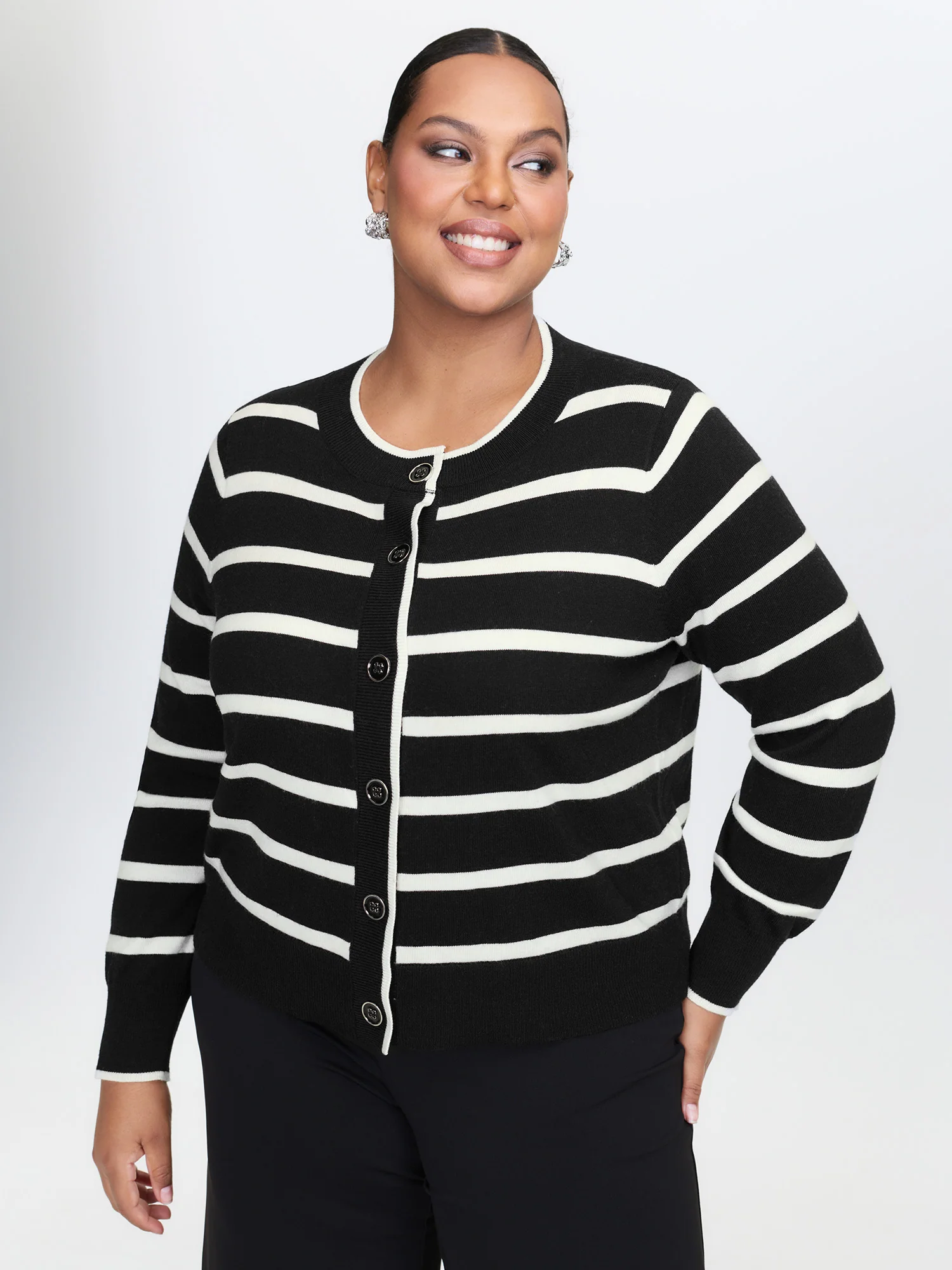 Stripe Wool Blend Slit Knit Cardigan - Image 4