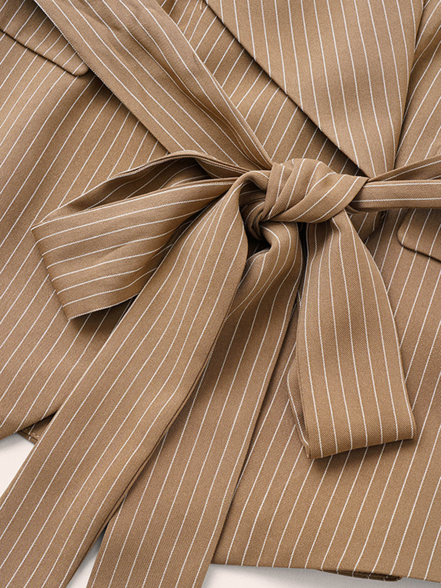 Striped Asymmetrical Hem Belted Flap Pocket Blazer - Image 6
