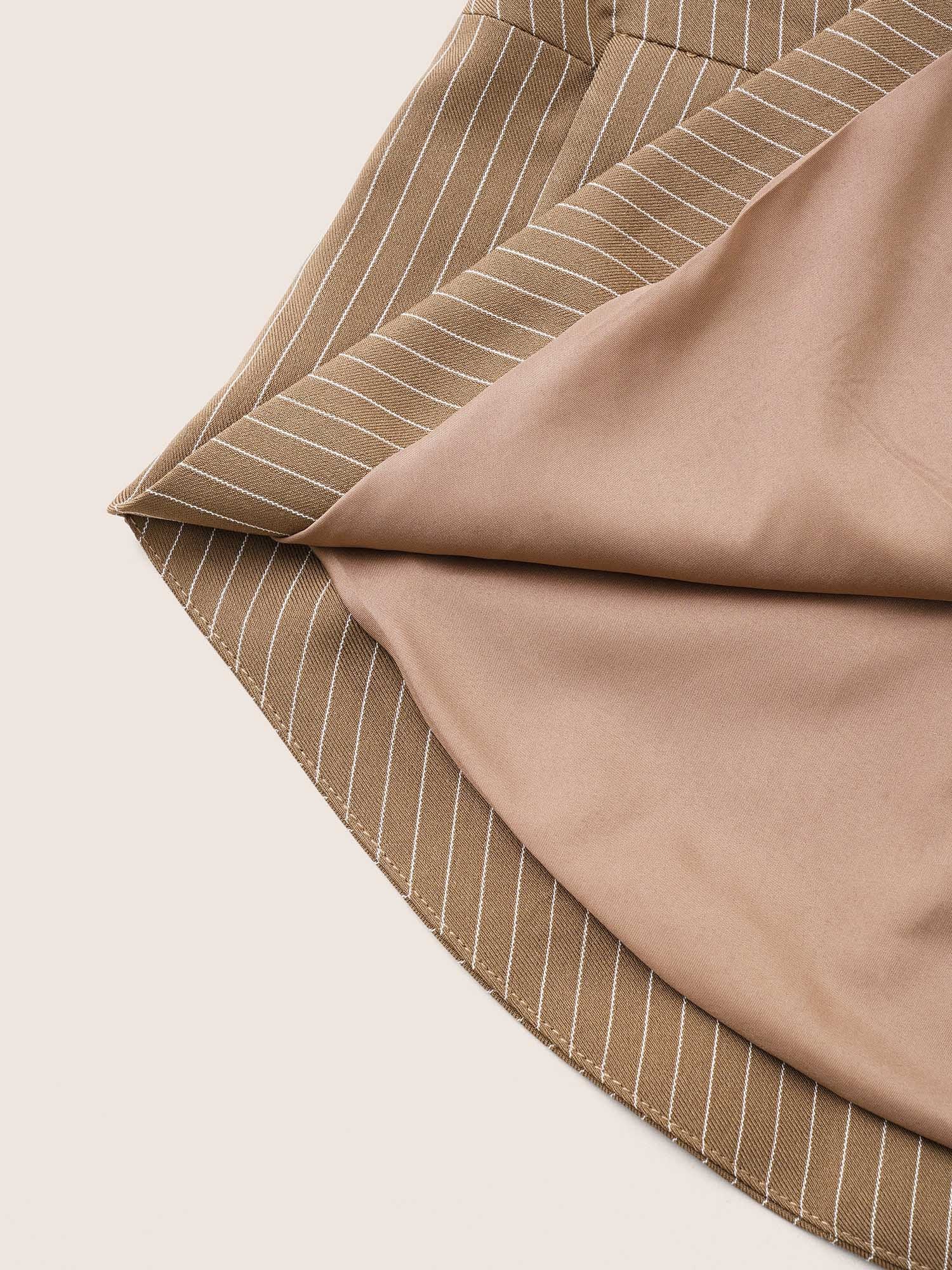 Striped Asymmetrical Hem Belted Flap Pocket Blazer - Image 7
