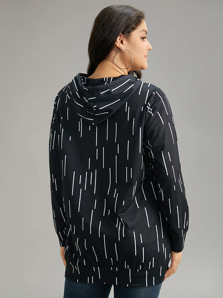 Striped Asymmetrical kangaroo pocket Hooded Sweatshirt - Image 2
