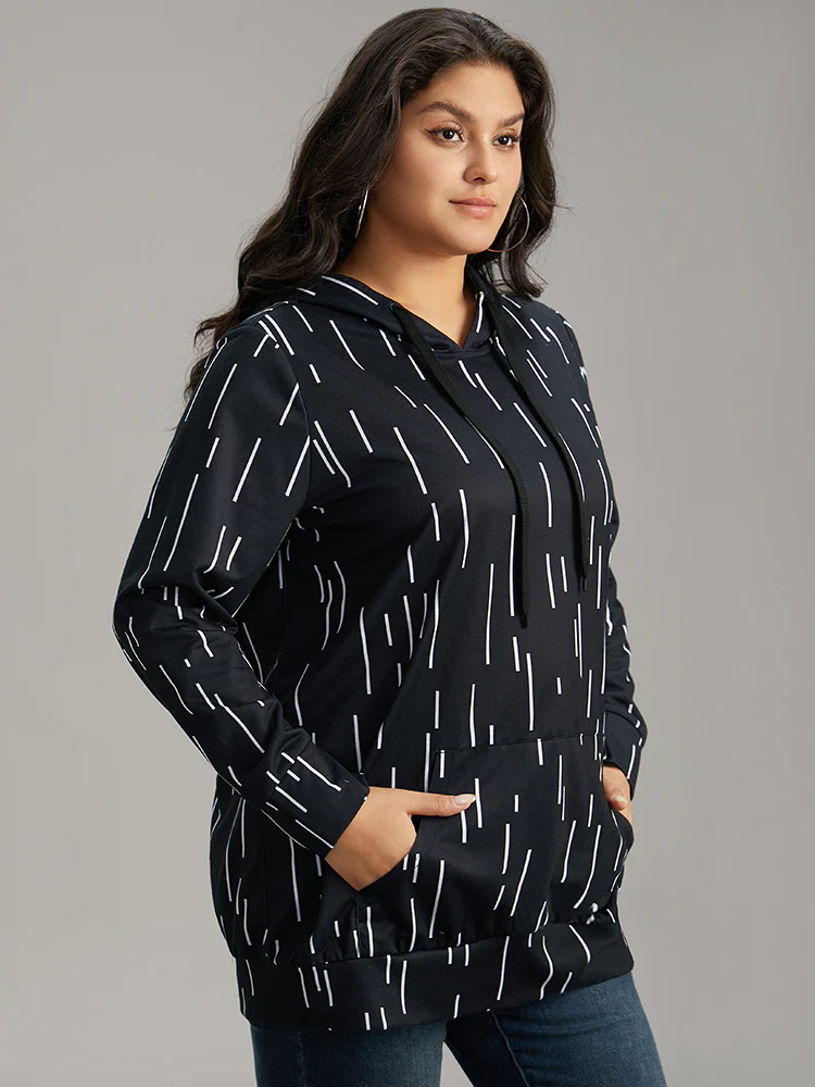 Striped Asymmetrical kangaroo pocket Hooded Sweatshirt - Image 3
