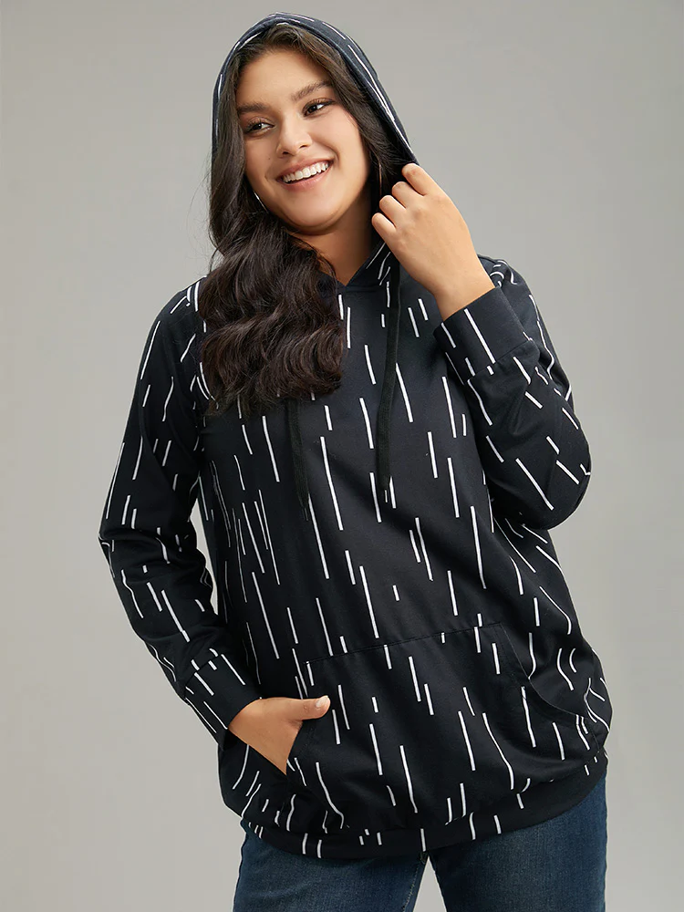 Striped Asymmetrical kangaroo pocket Hooded Sweatshirt - Image 4