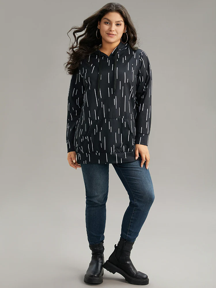 Striped Asymmetrical kangaroo pocket Hooded Sweatshirt - Image 5