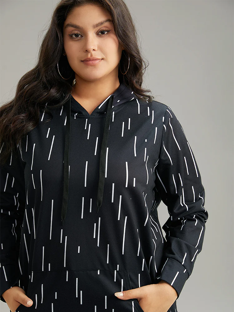 Striped Asymmetrical kangaroo pocket Hooded Sweatshirt - Image 6