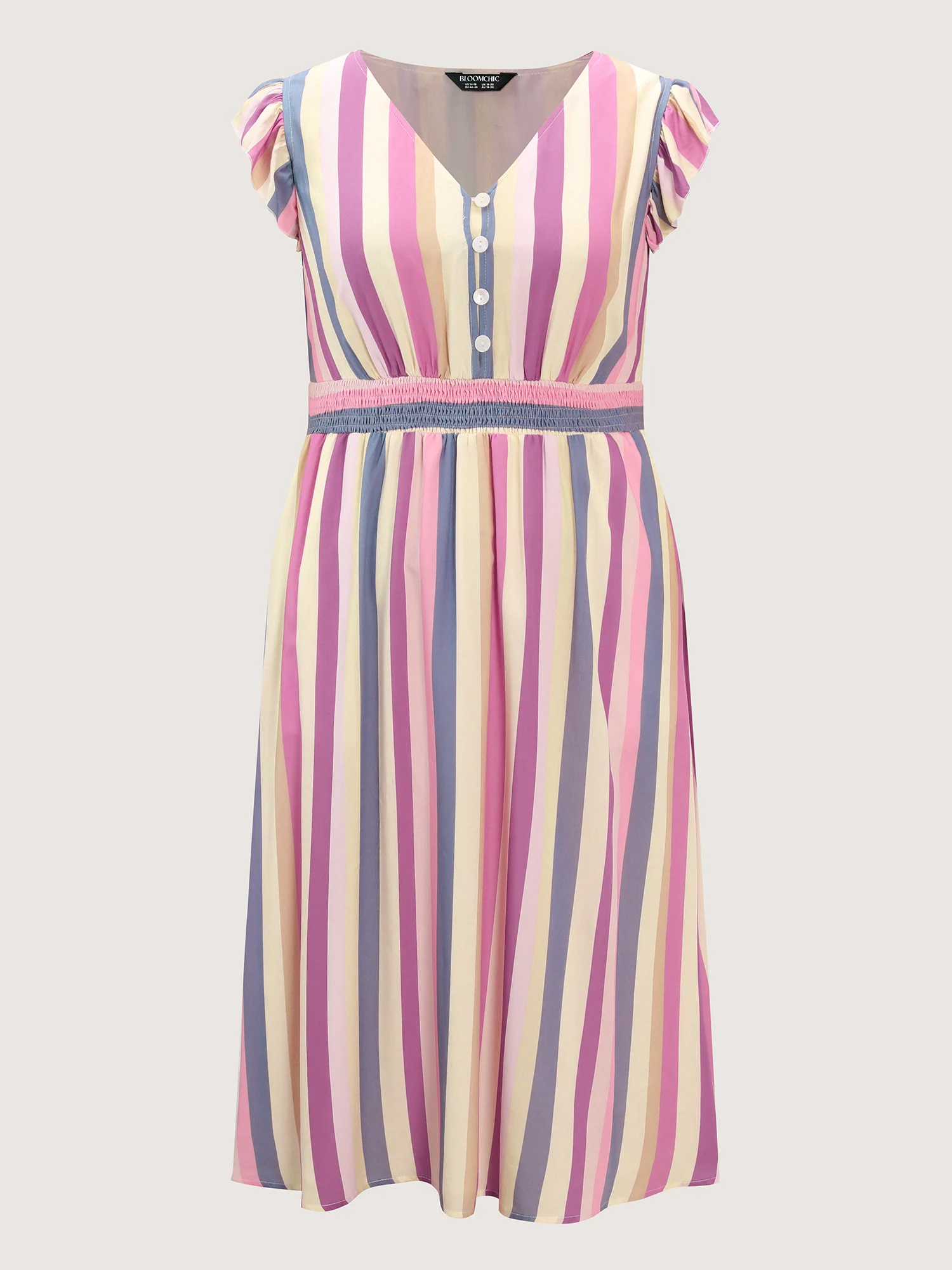 Striped Babydoll Flutter Sleeve Midi Dress - Image 7