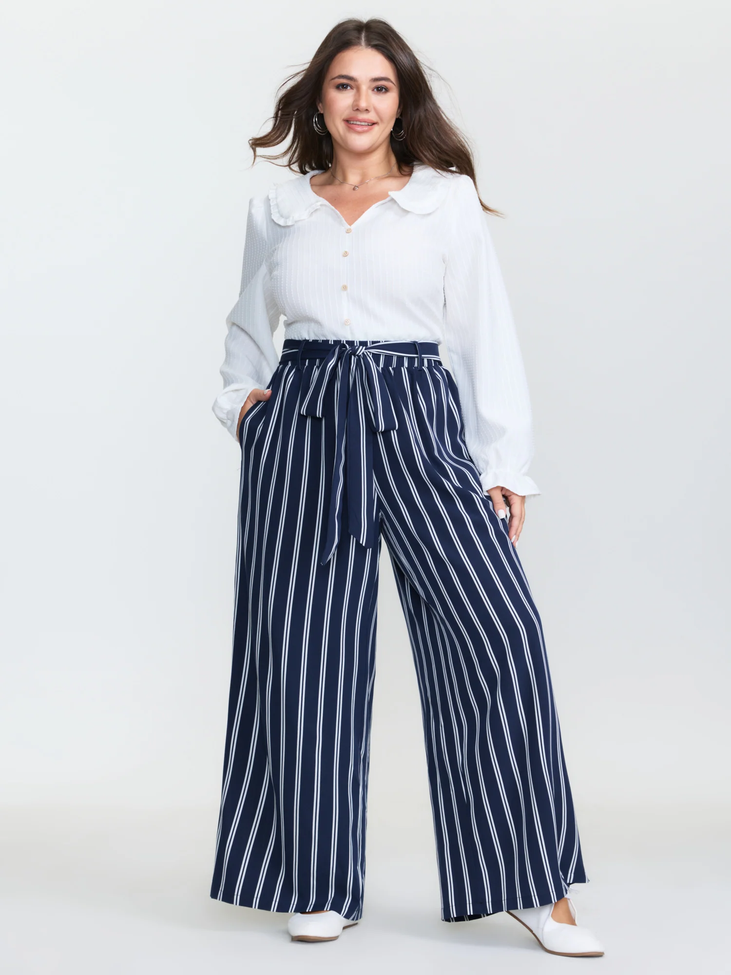 Striped Belted Straight-Leg Pants - Image 2