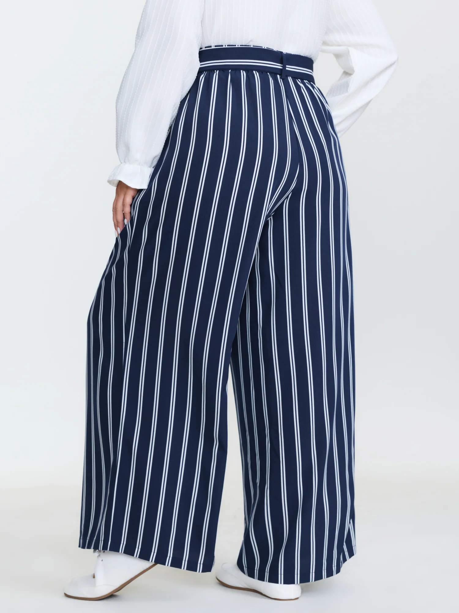 Striped Belted Straight-Leg Pants - Image 5