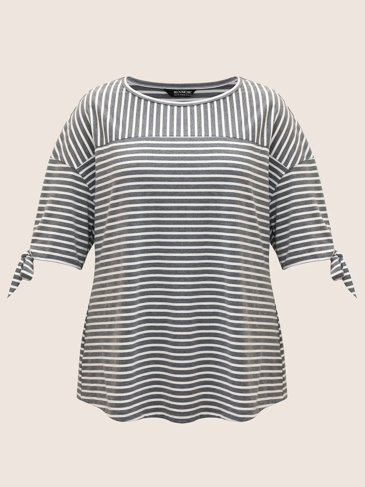 Striped Boat Neck Tie Knot T-shirt - Image 11