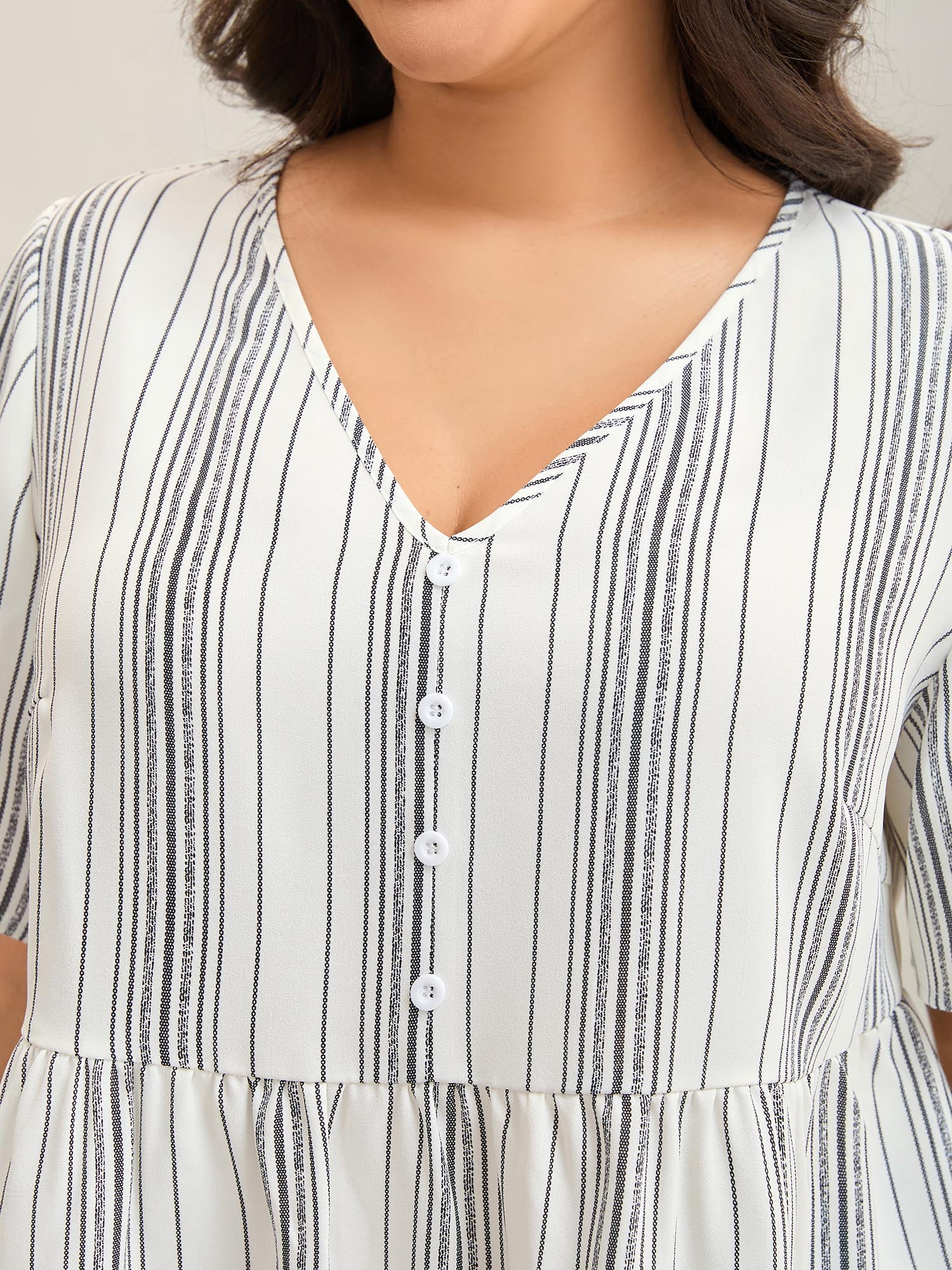 Striped Button Detail Flowy Shirt - Image 2