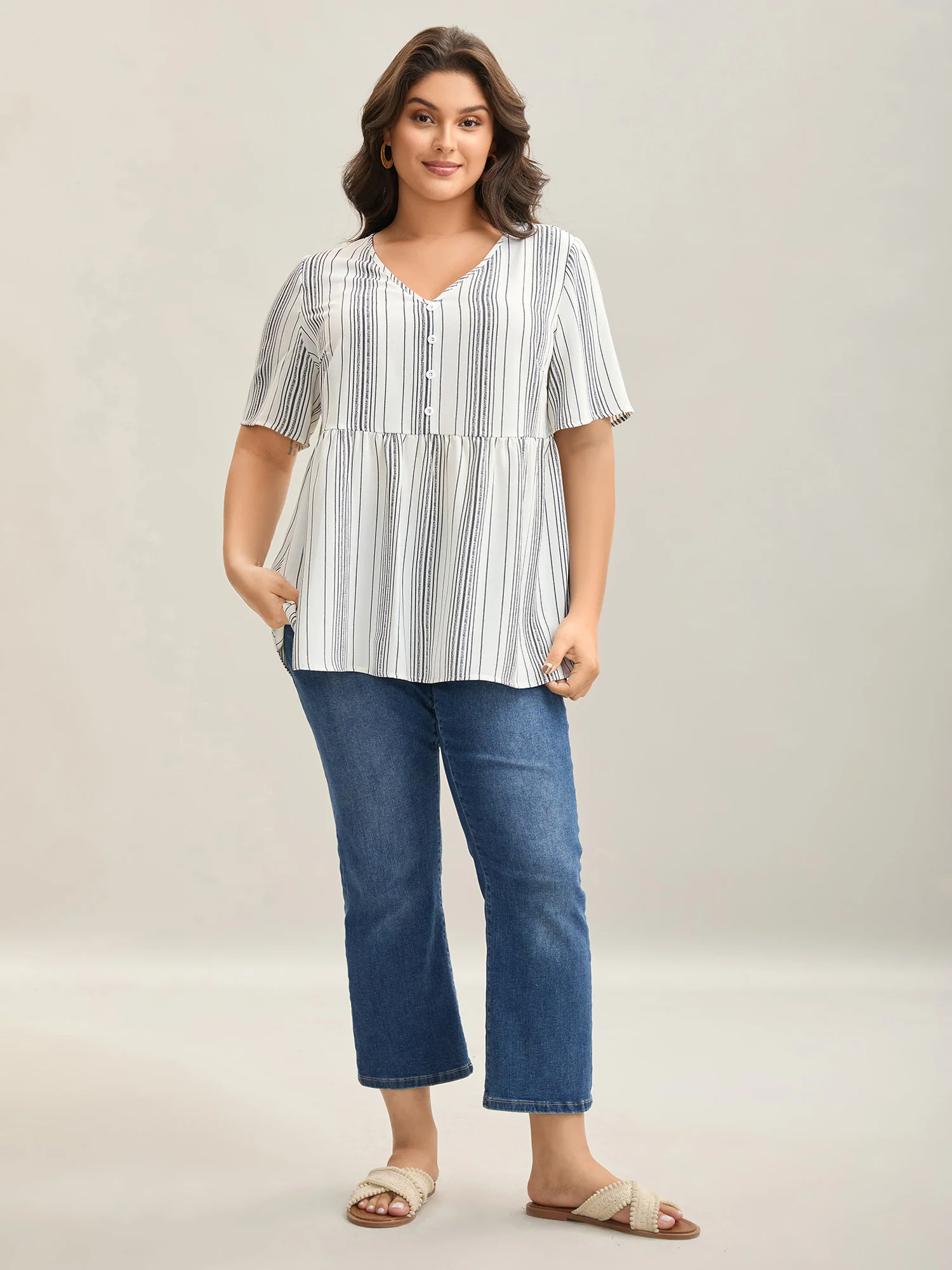 Striped Button Detail Flowy Shirt - Image 3