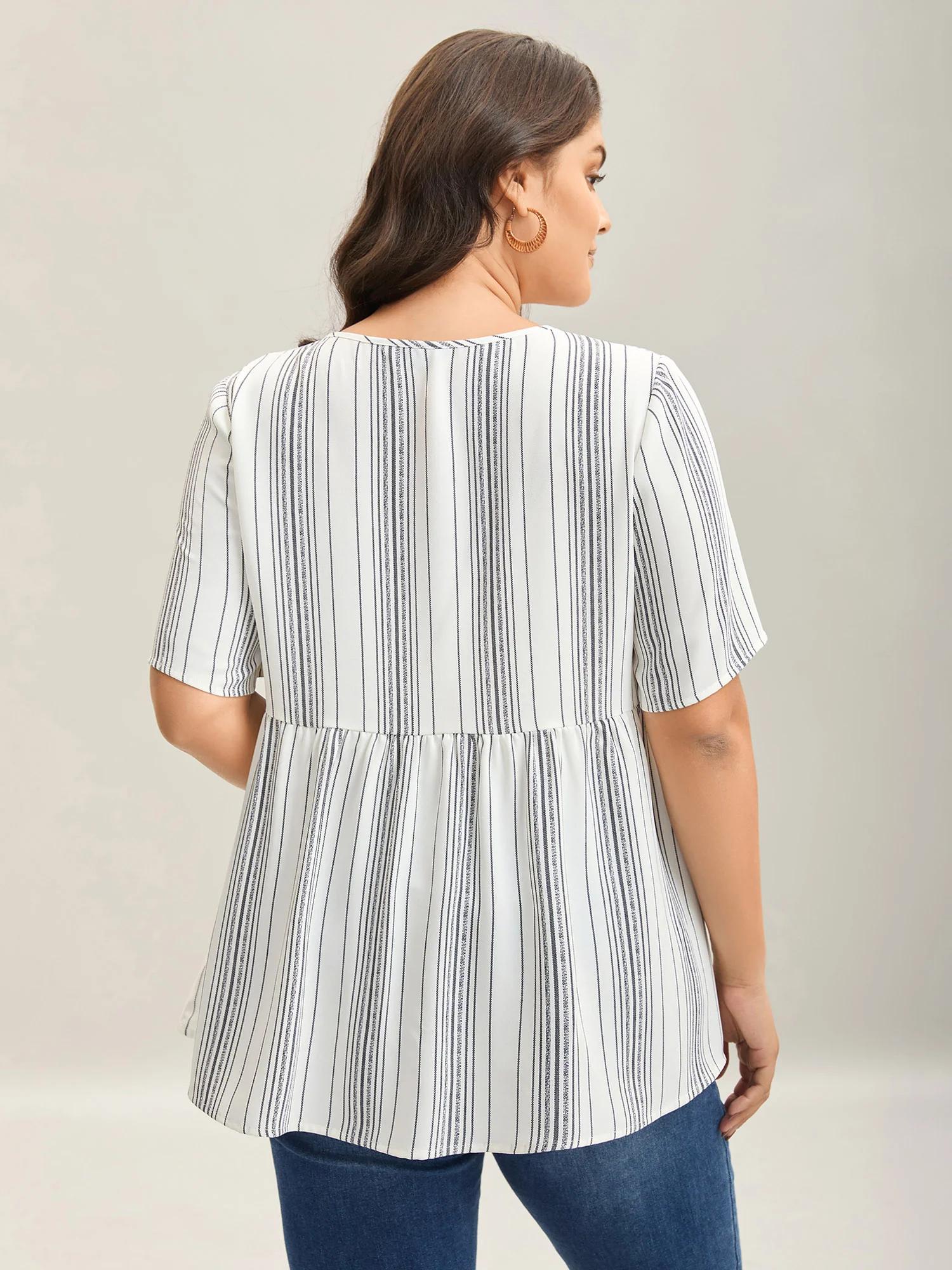 Striped Button Detail Flowy Shirt - Image 4
