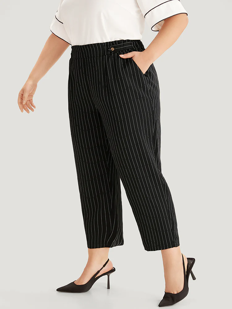 Striped Button Detail Pocket Pleated Pants - Image 2