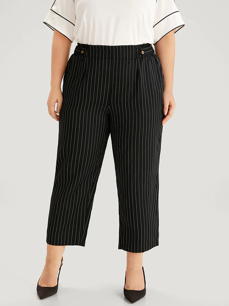 Striped Button Detail Pocket Pleated Pants - Image 3
