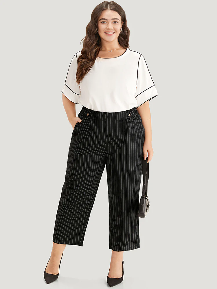 Striped Button Detail Pocket Pleated Pants - Image 4