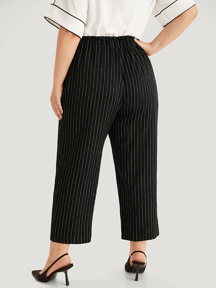 Striped Button Detail Pocket Pleated Pants - Image 5