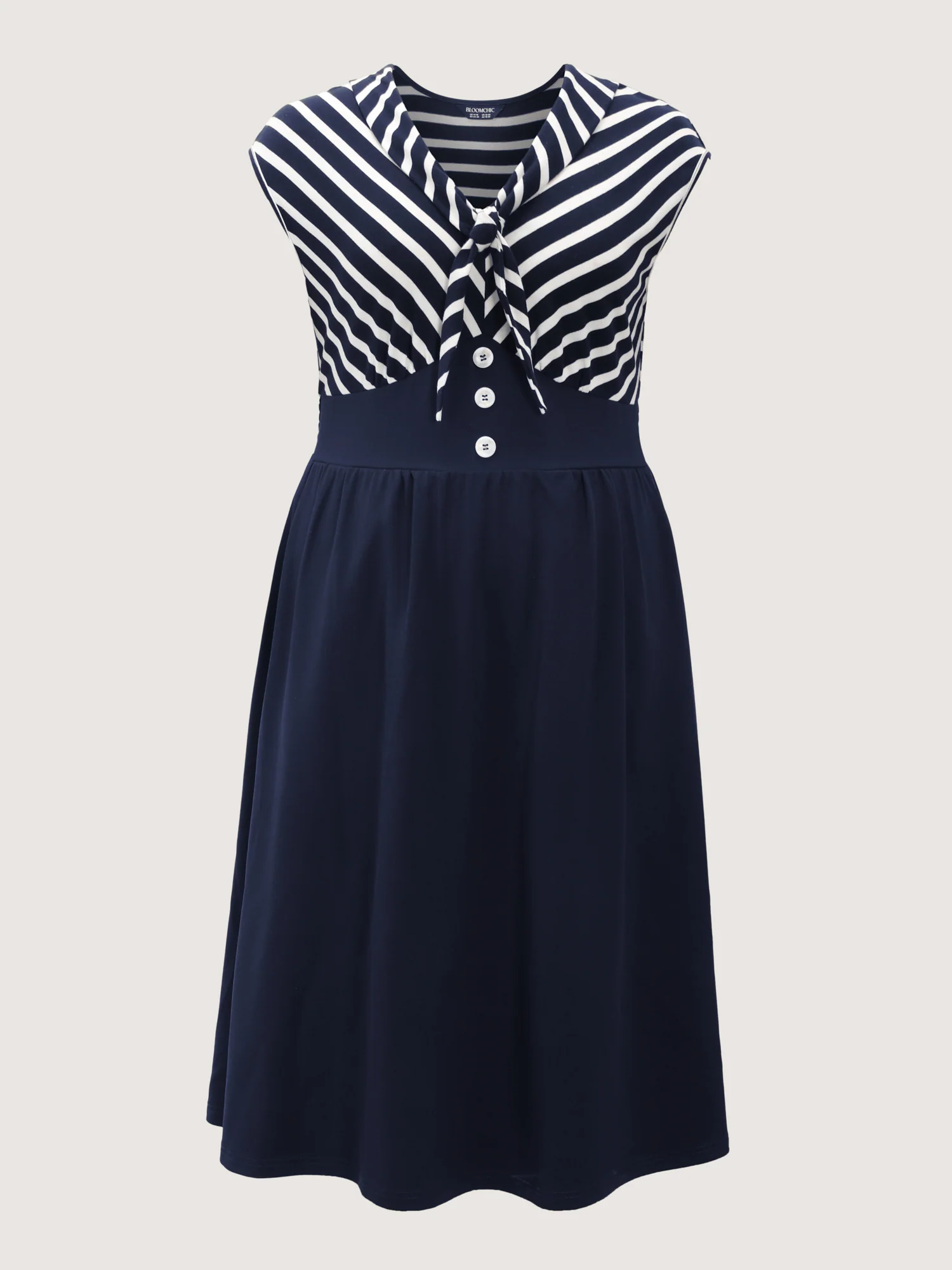 Cotton Striped Button Detail Pockets Midi Dress - Image 7