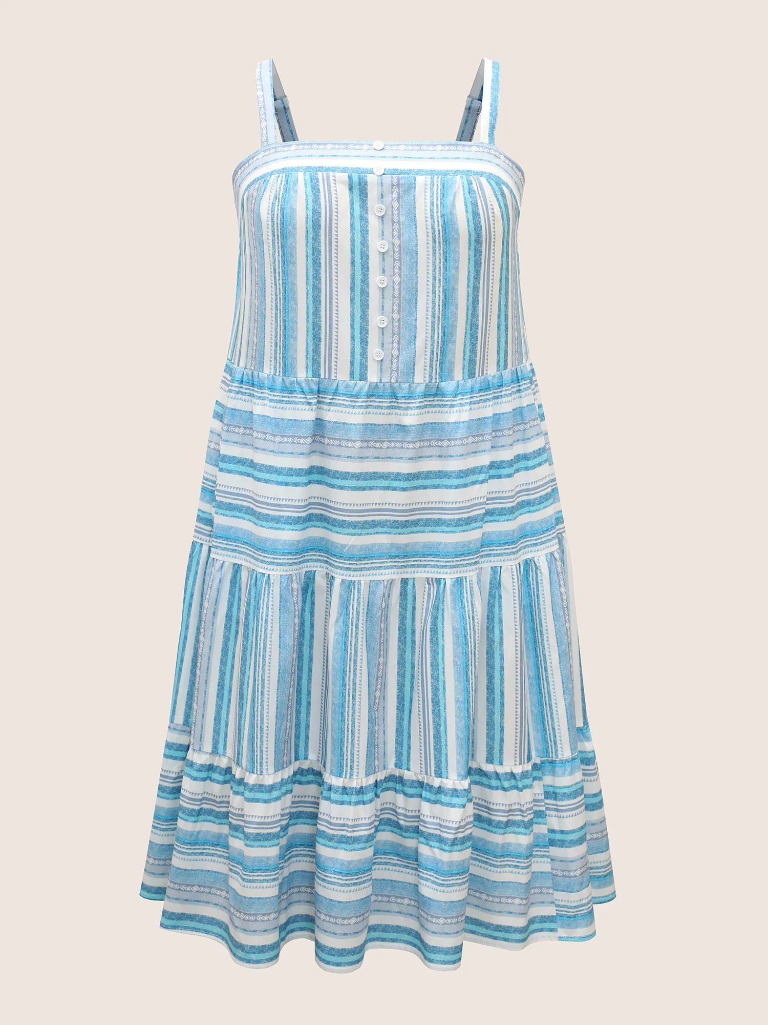 Striped Button Detail Ruffle Layered Hem Dress - Image 7