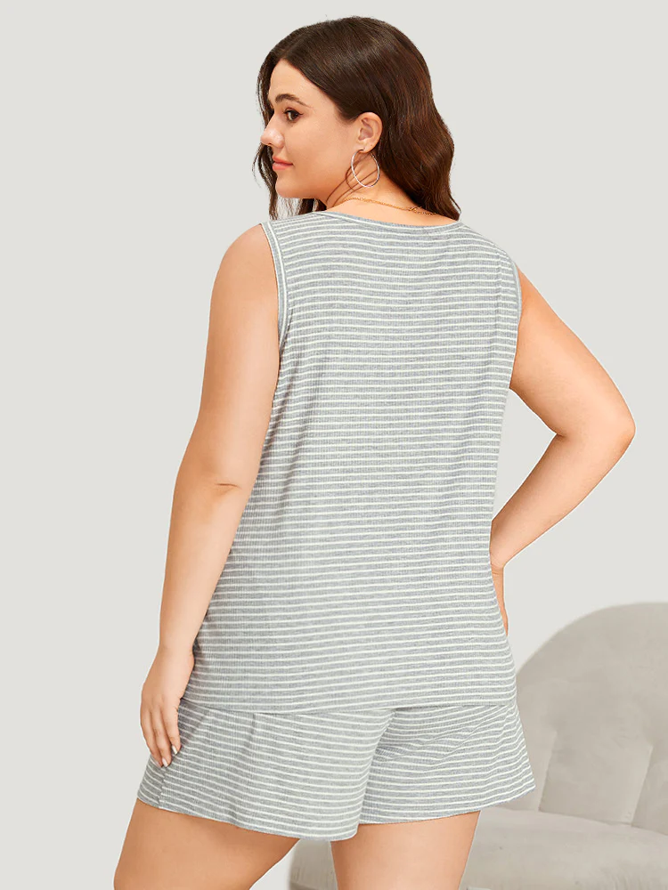 Striped Print Button Detail Pajama Top - Image 2