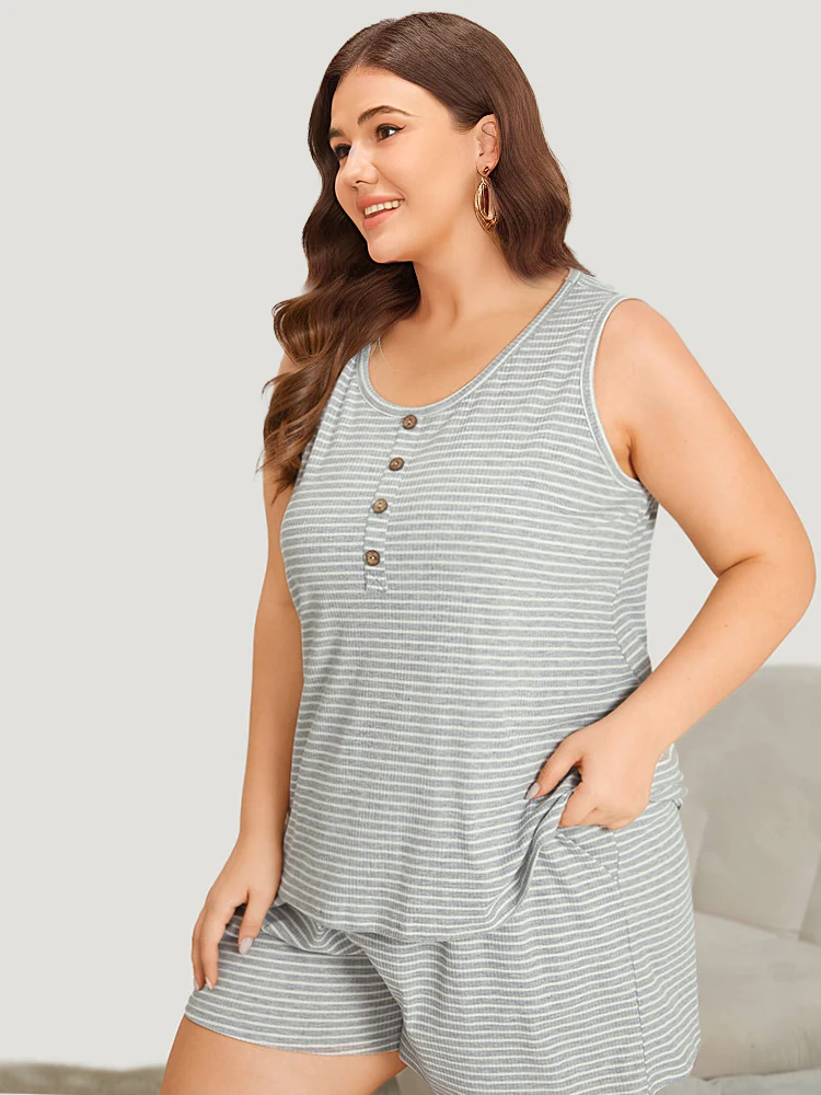 Striped Print Button Detail Pajama Top - Image 4