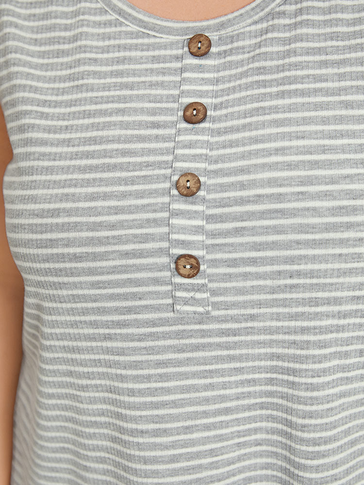 Striped Print Button Detail Pajama Top - Image 6