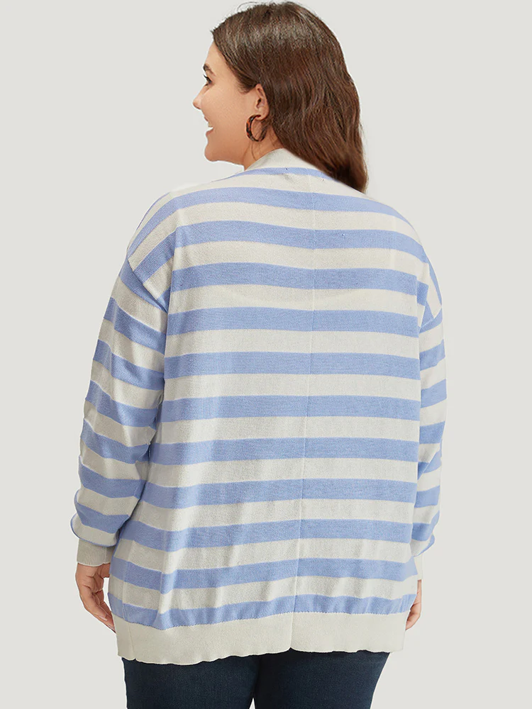 Striped Button Down Patched Pocket Cardigan - Image 2