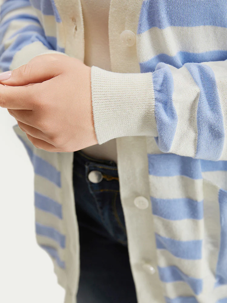 Striped Button Down Patched Pocket Cardigan - Image 8