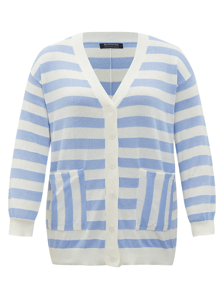 Striped Button Down Patched Pocket Cardigan - Image 9