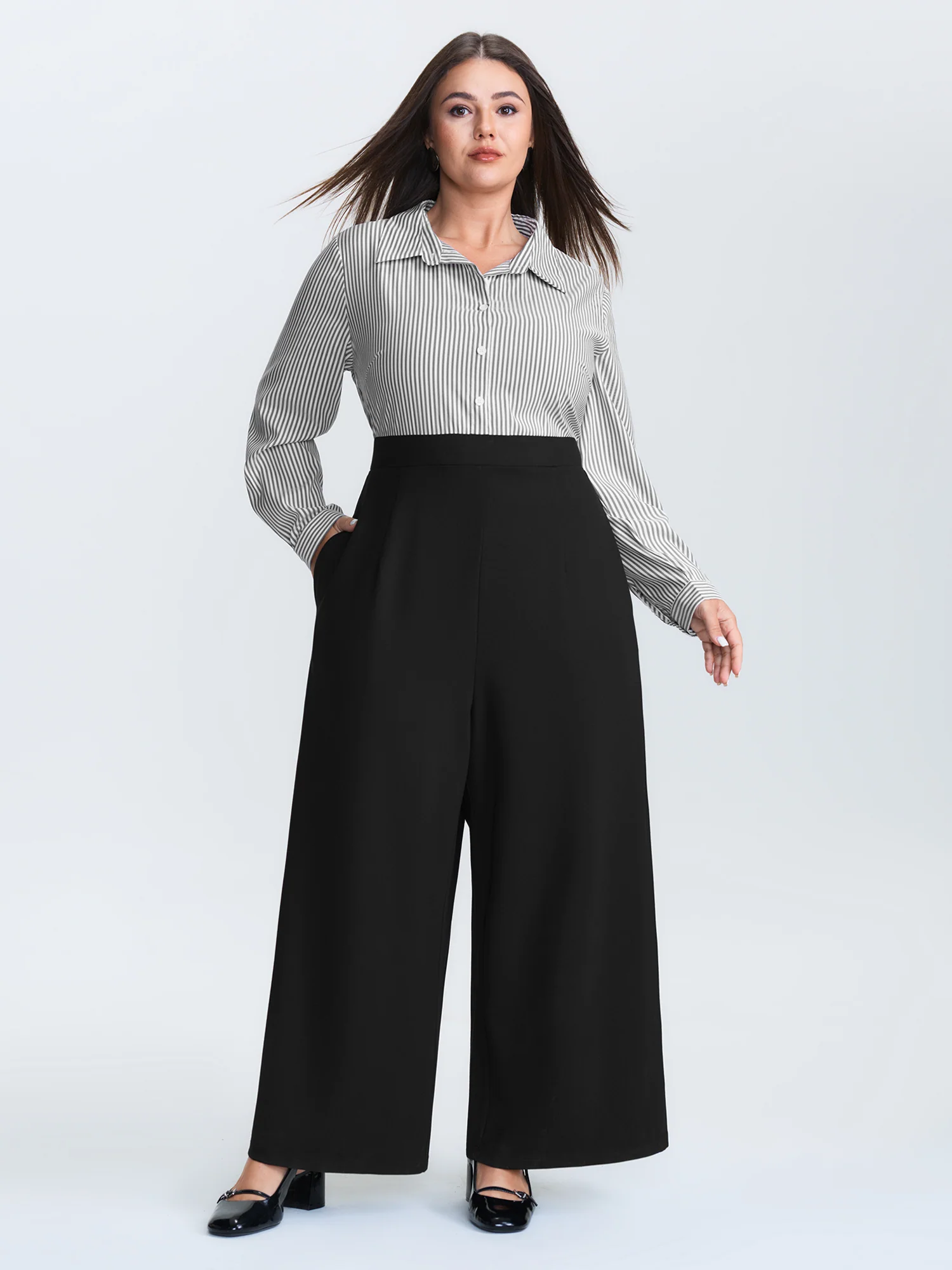Striped Button Front Wide Leg Jumpsuit - Image 3
