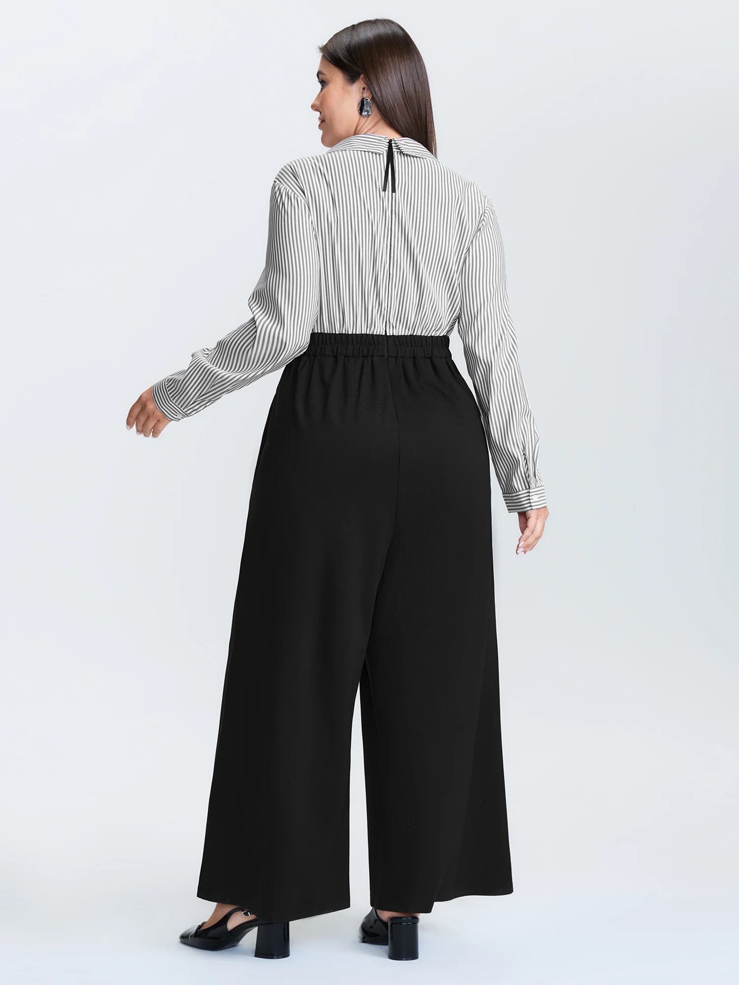 Striped Button Front Wide Leg Jumpsuit - Image 4
