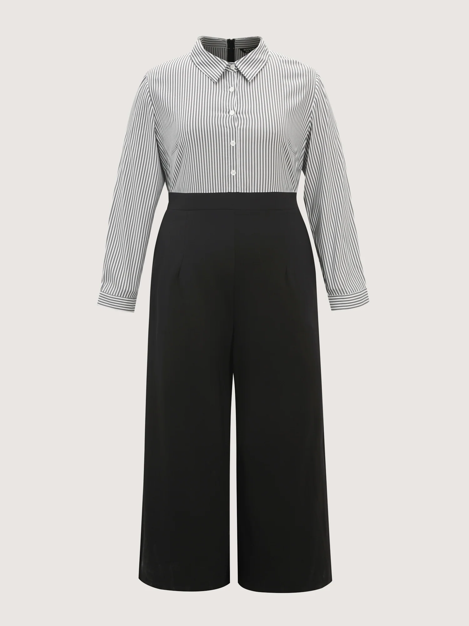 Striped Button Front Wide Leg Jumpsuit - Image 7