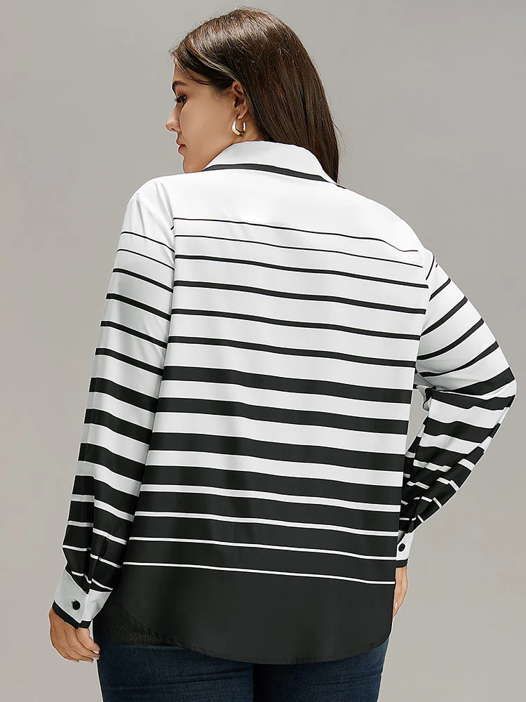 Striped Button Through Curved Hem Blouse - Image 2