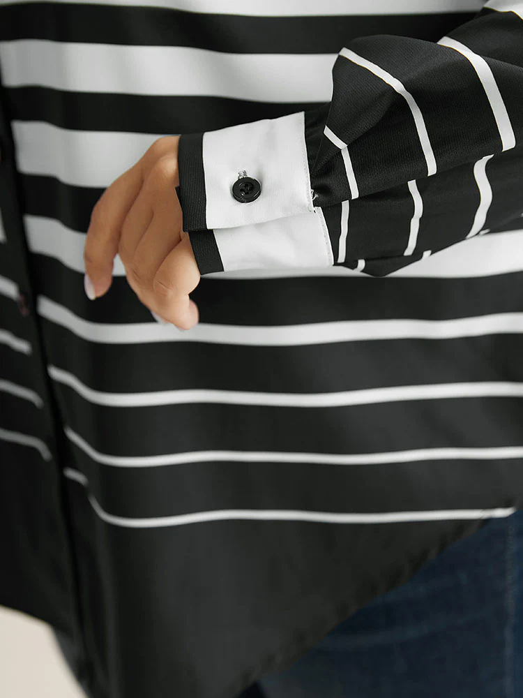 Striped Button Through Curved Hem Blouse - Image 8