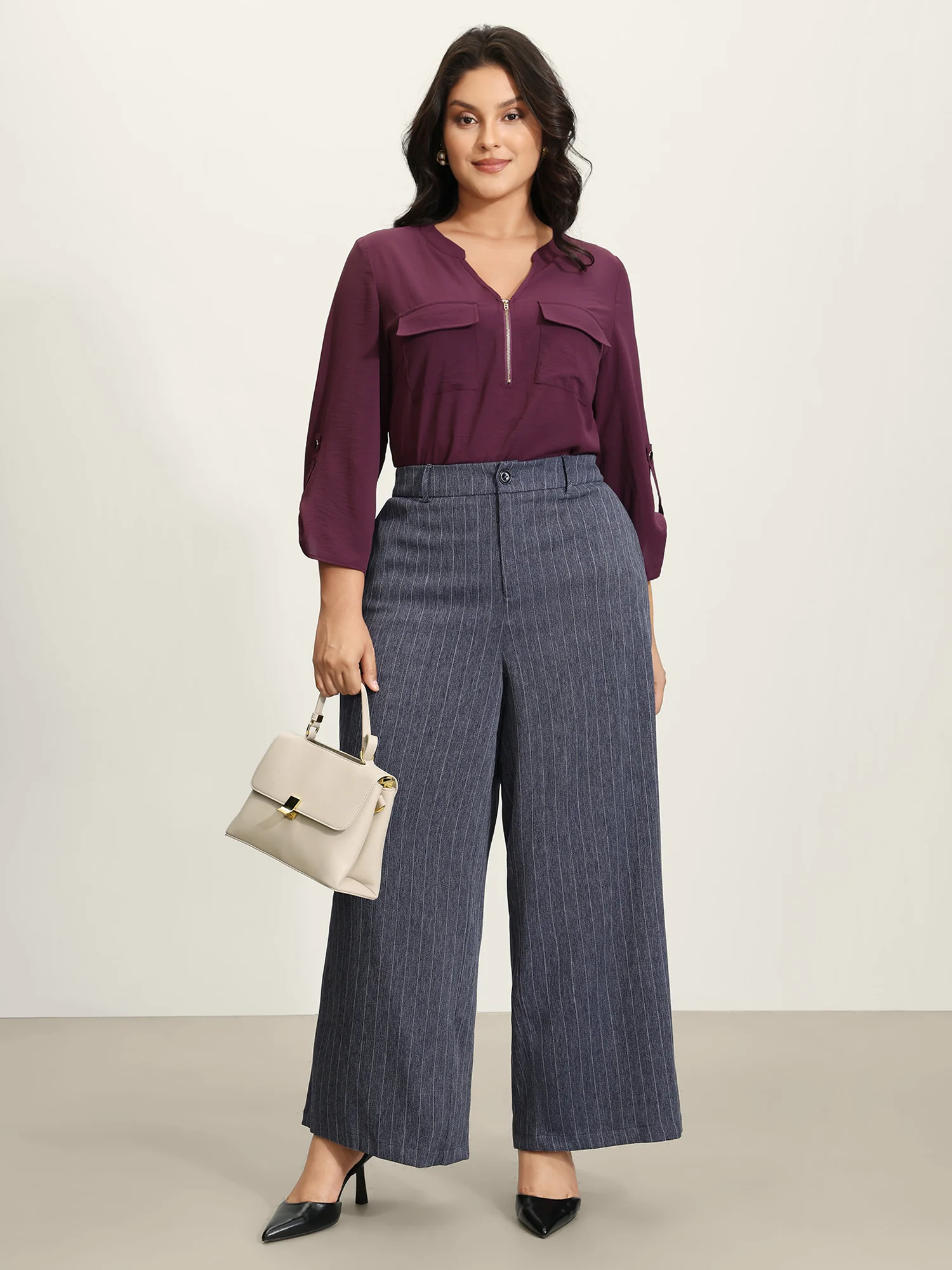 Striped Button Wide-Leg Pants