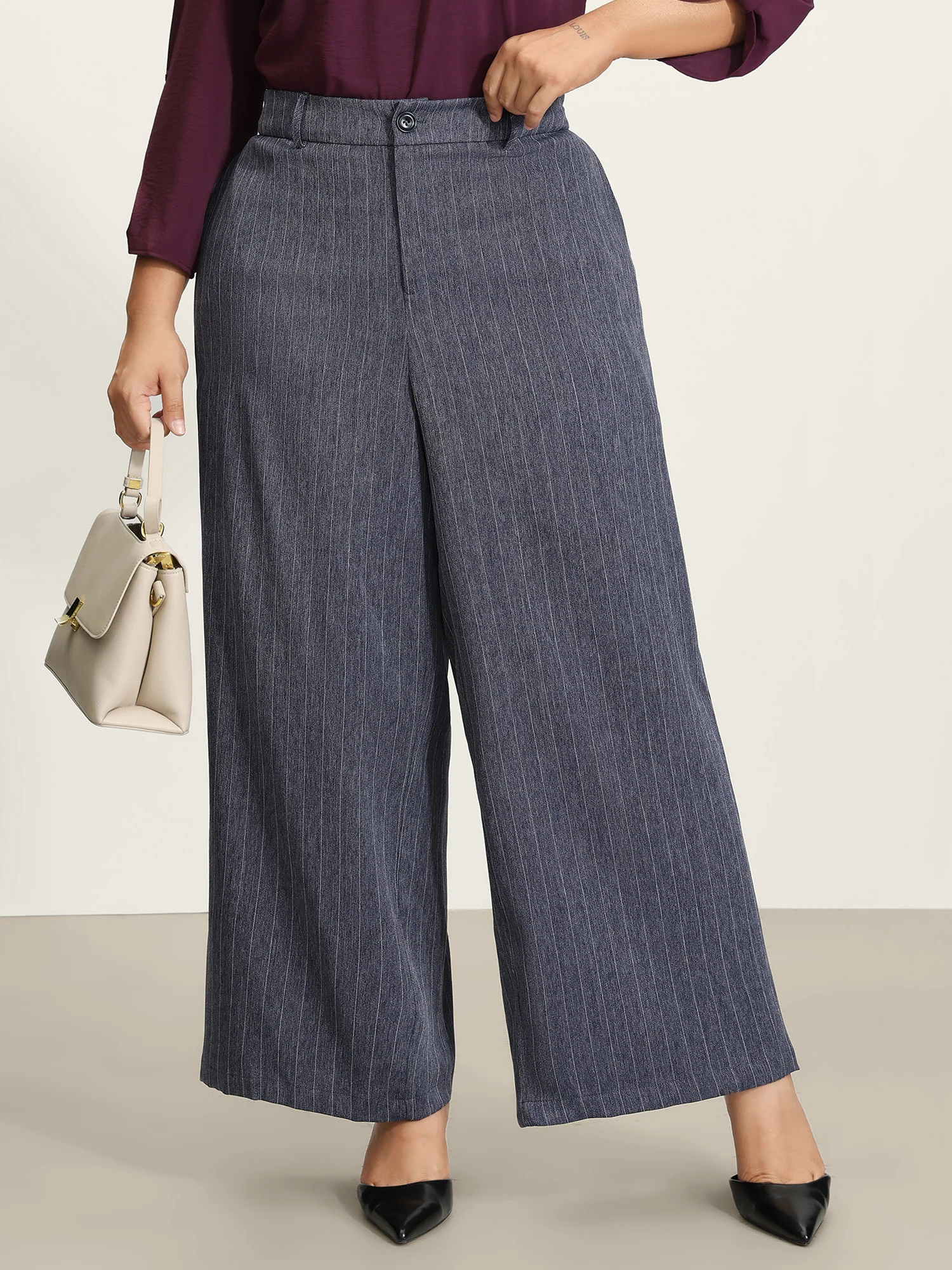 Striped Button Wide-Leg Pants - Image 2