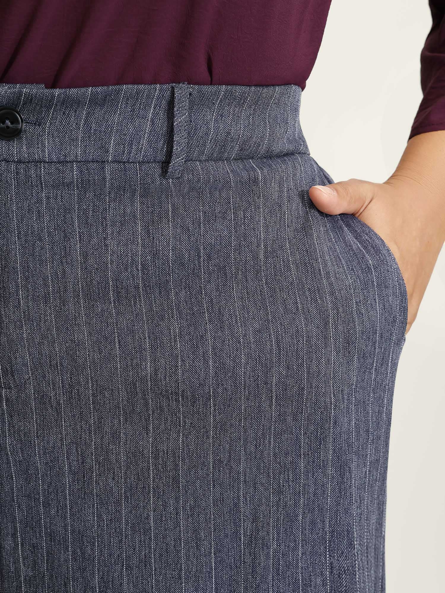 Striped Button Wide-Leg Pants - Image 3