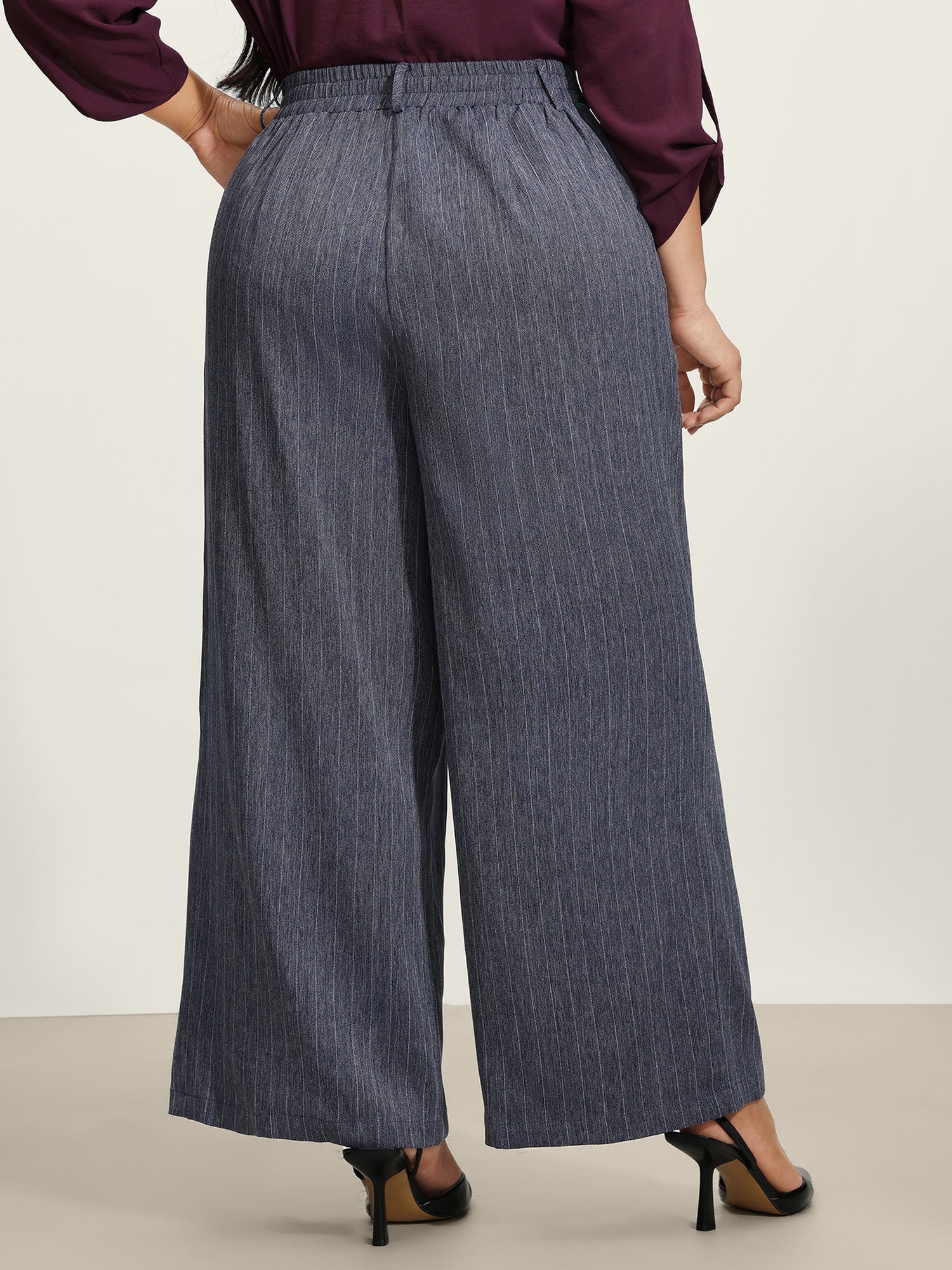 Striped Button Wide-Leg Pants - Image 5