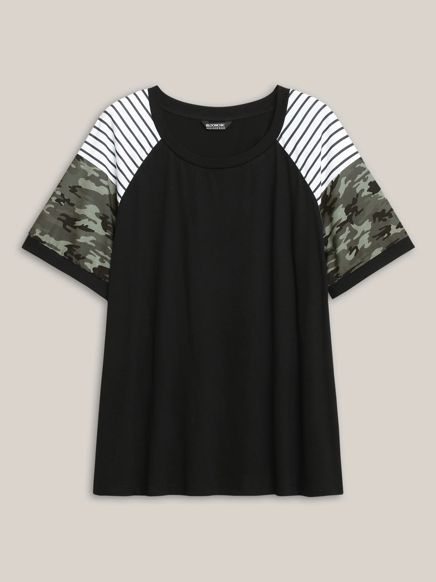 Striped Camouflage Print Round Neck T-Shirt - Image 6