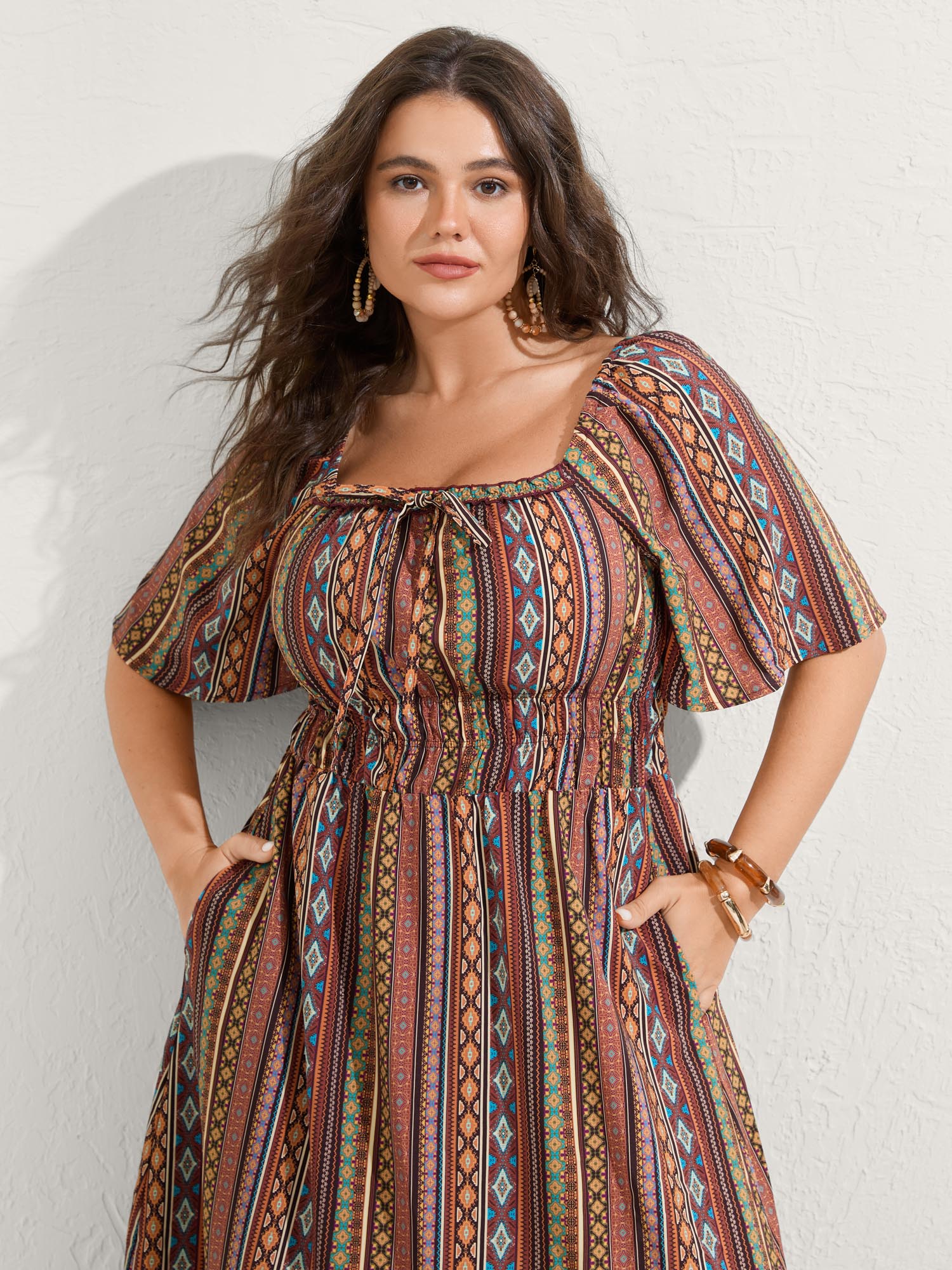 Striped Cinched-Waist Midi Dress - Image 2