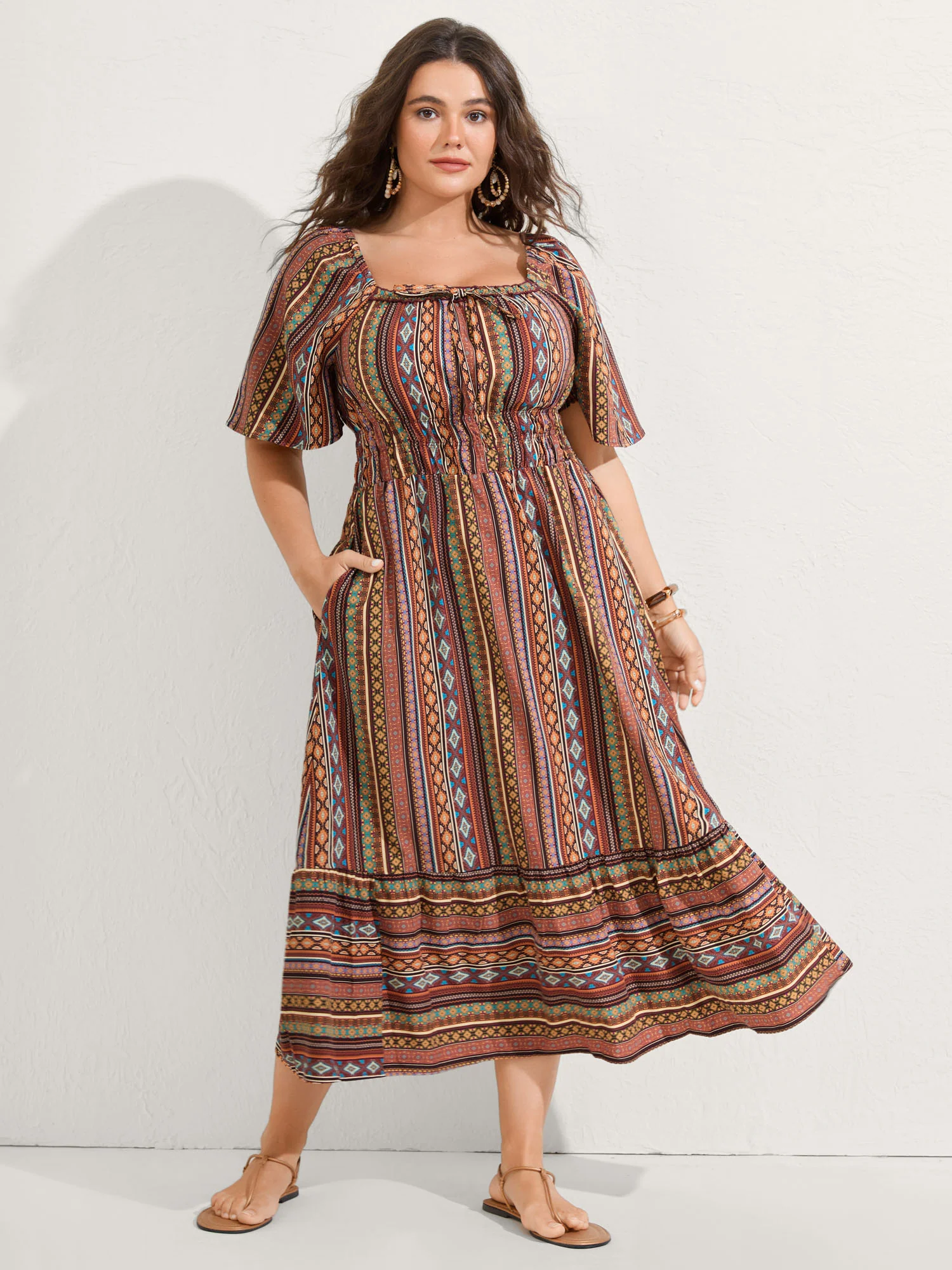 Striped Cinched-Waist Midi Dress - Image 3