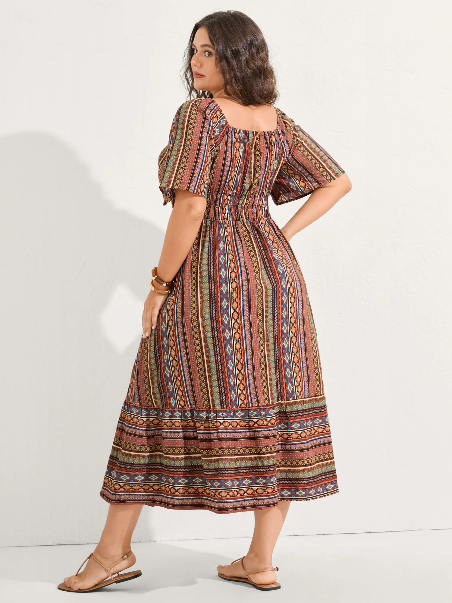 Striped Cinched-Waist Midi Dress - Image 5