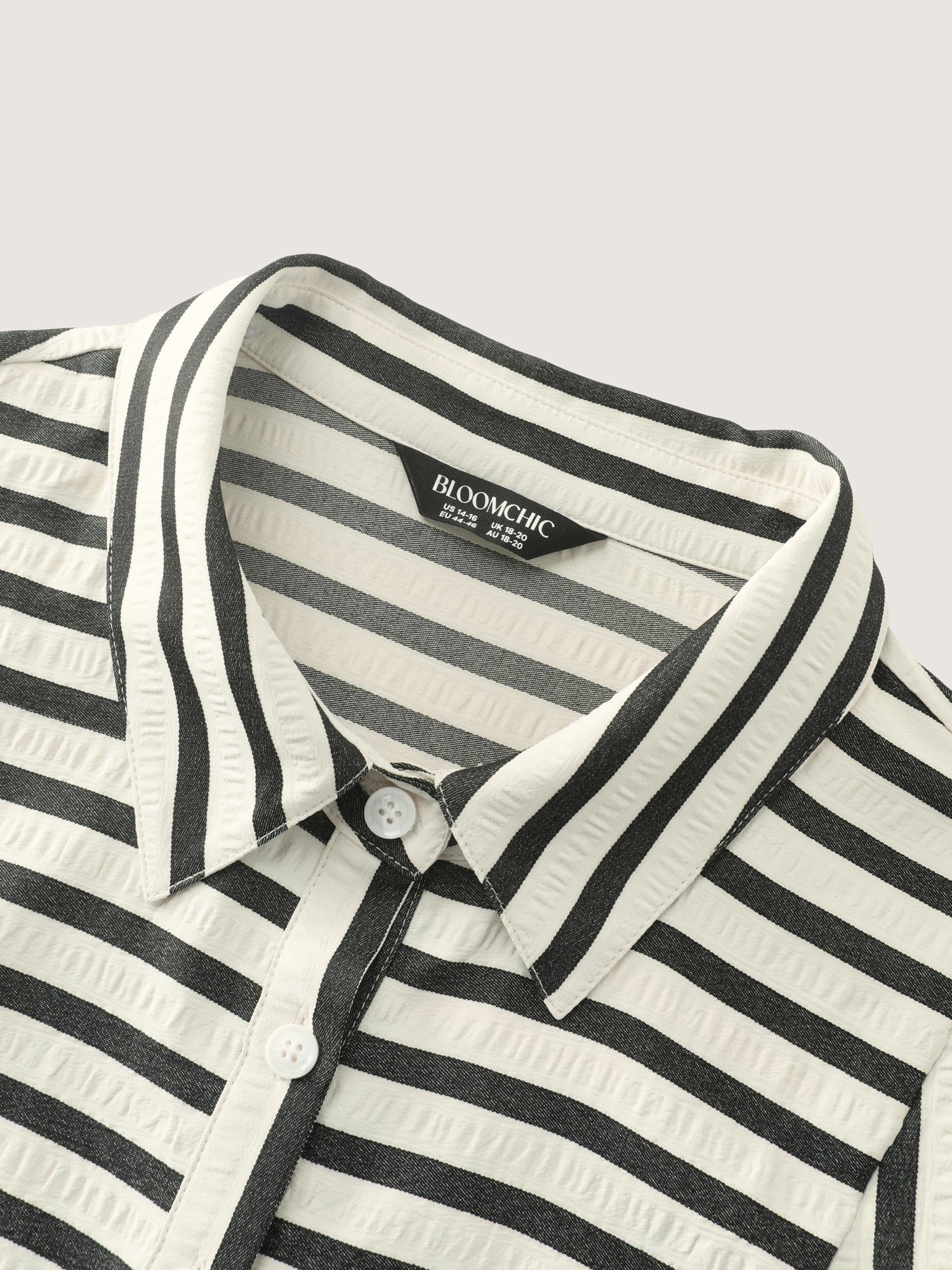 Striped Collar Textured Half-Placket Blouse - Image 5