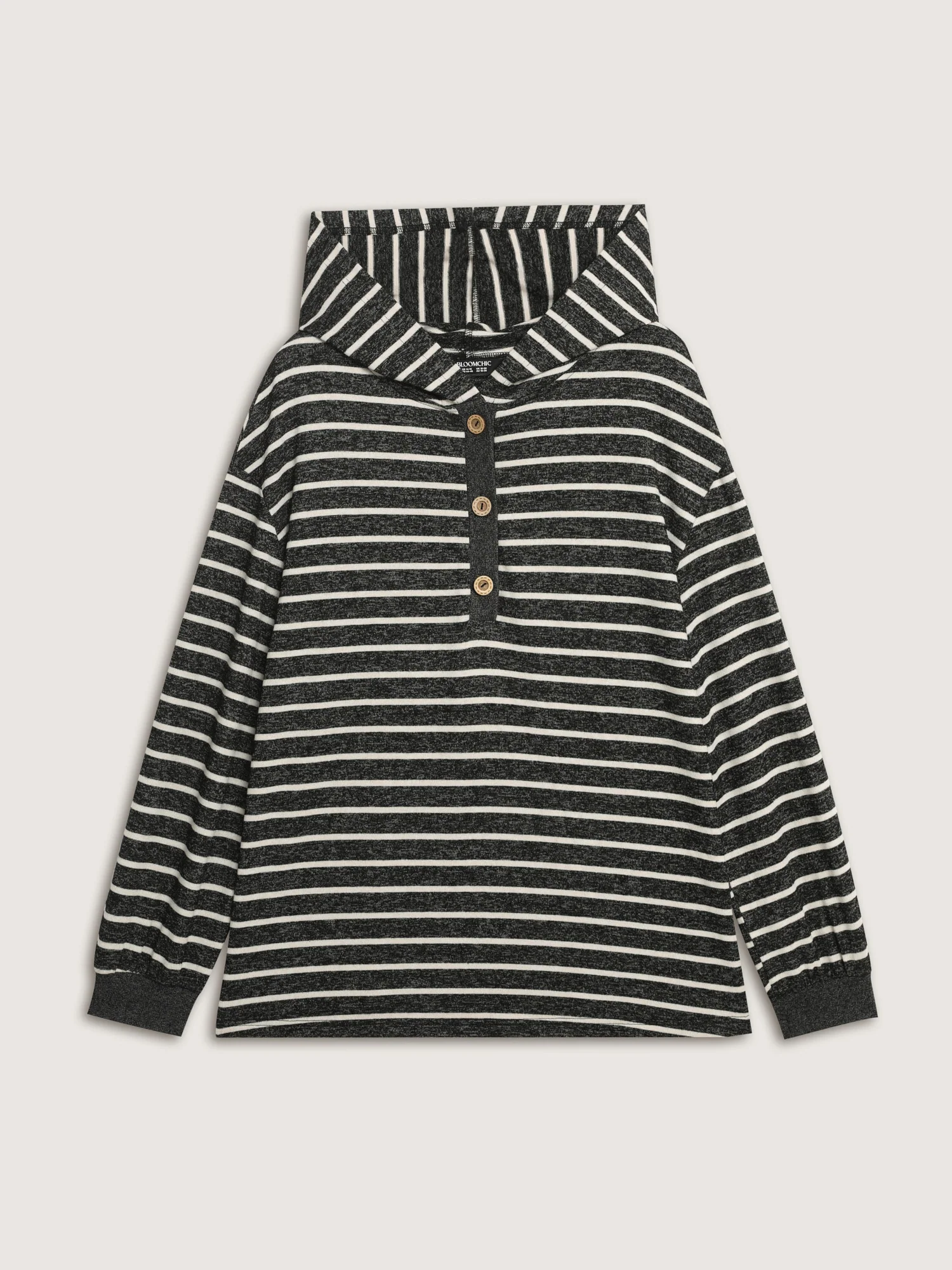 Striped Color Contrast Button Hoodie - Image 8