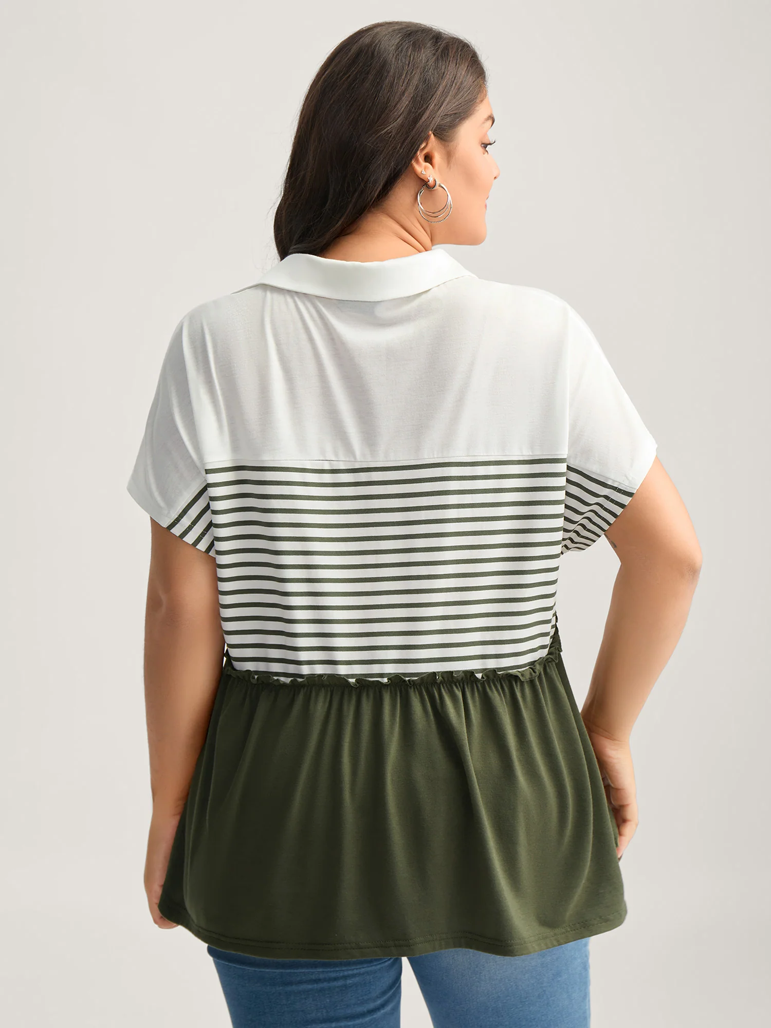 Striped Color Contrast Button Placket Top - Image 5