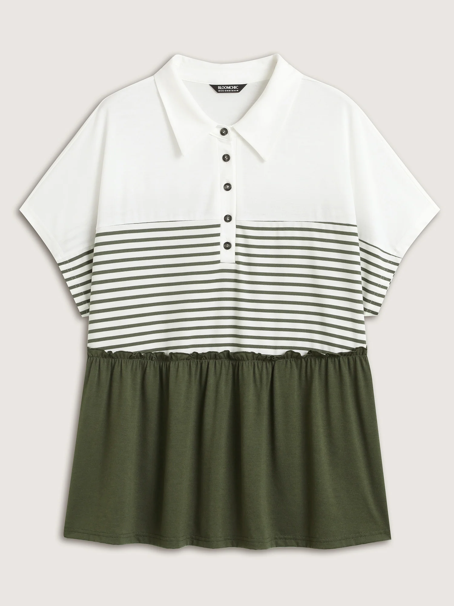 Striped Color Contrast Button Placket Top - Image 8