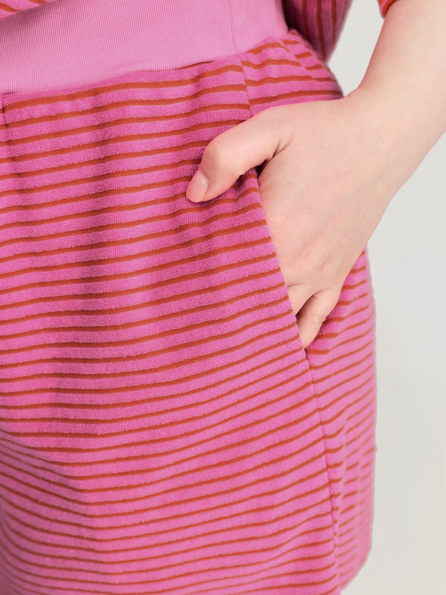 Striped Color Contrast Collar Terry Cloth Two-Piece Set - Image 5