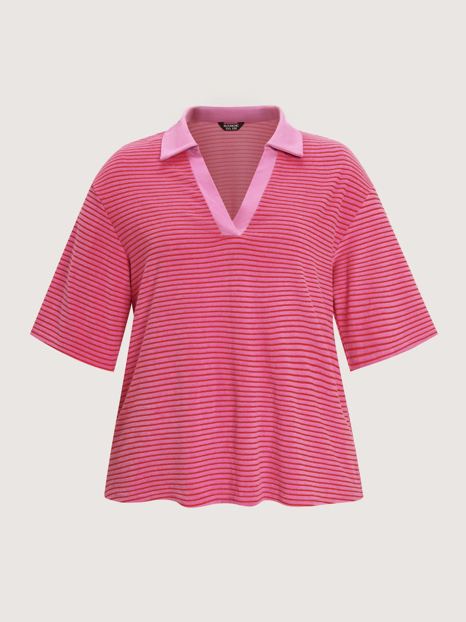Striped Color Contrast Collar Terry Cloth Two-Piece Set - Image 9
