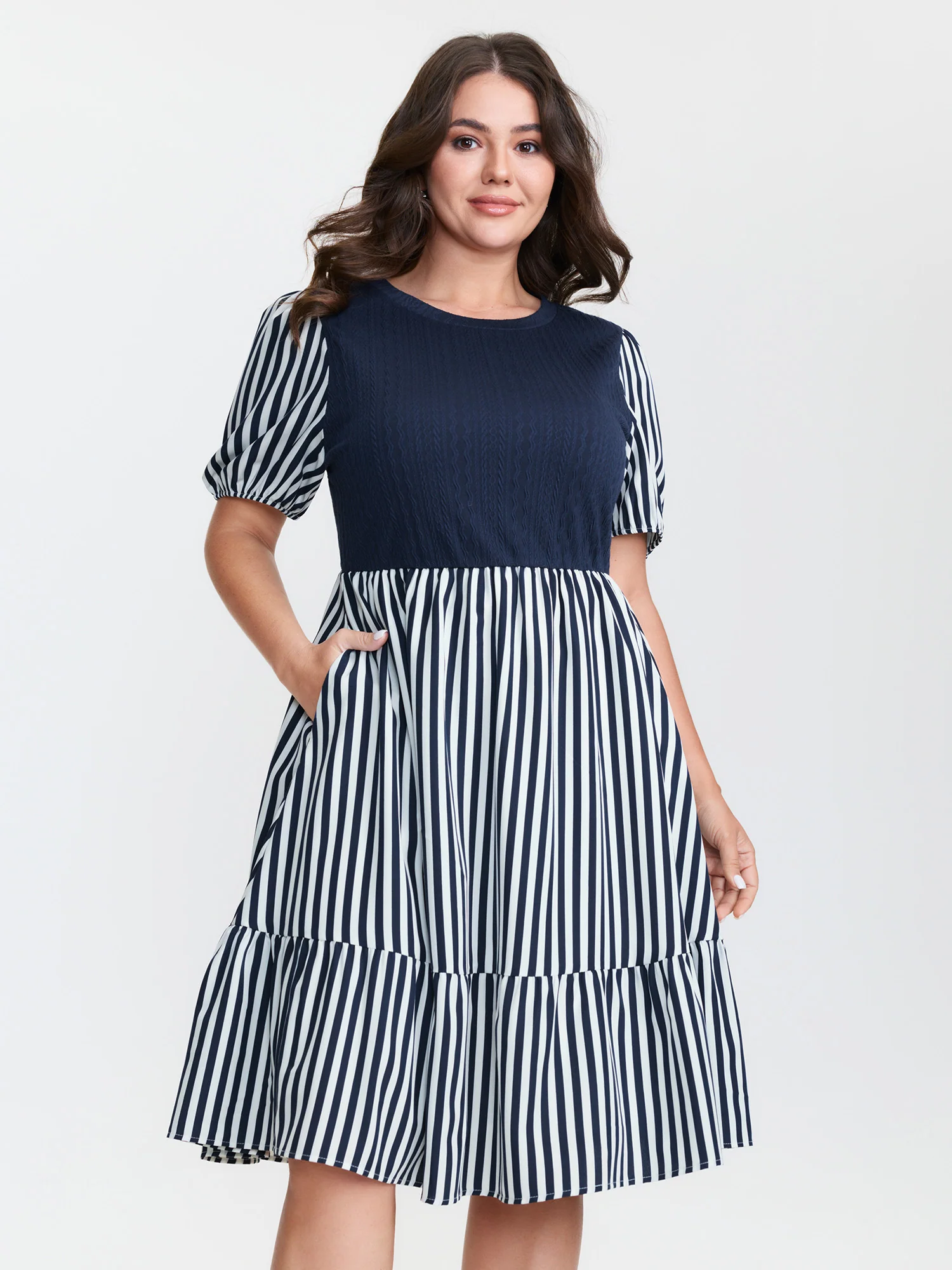 Striped Color Contrast Lined Mini Dress