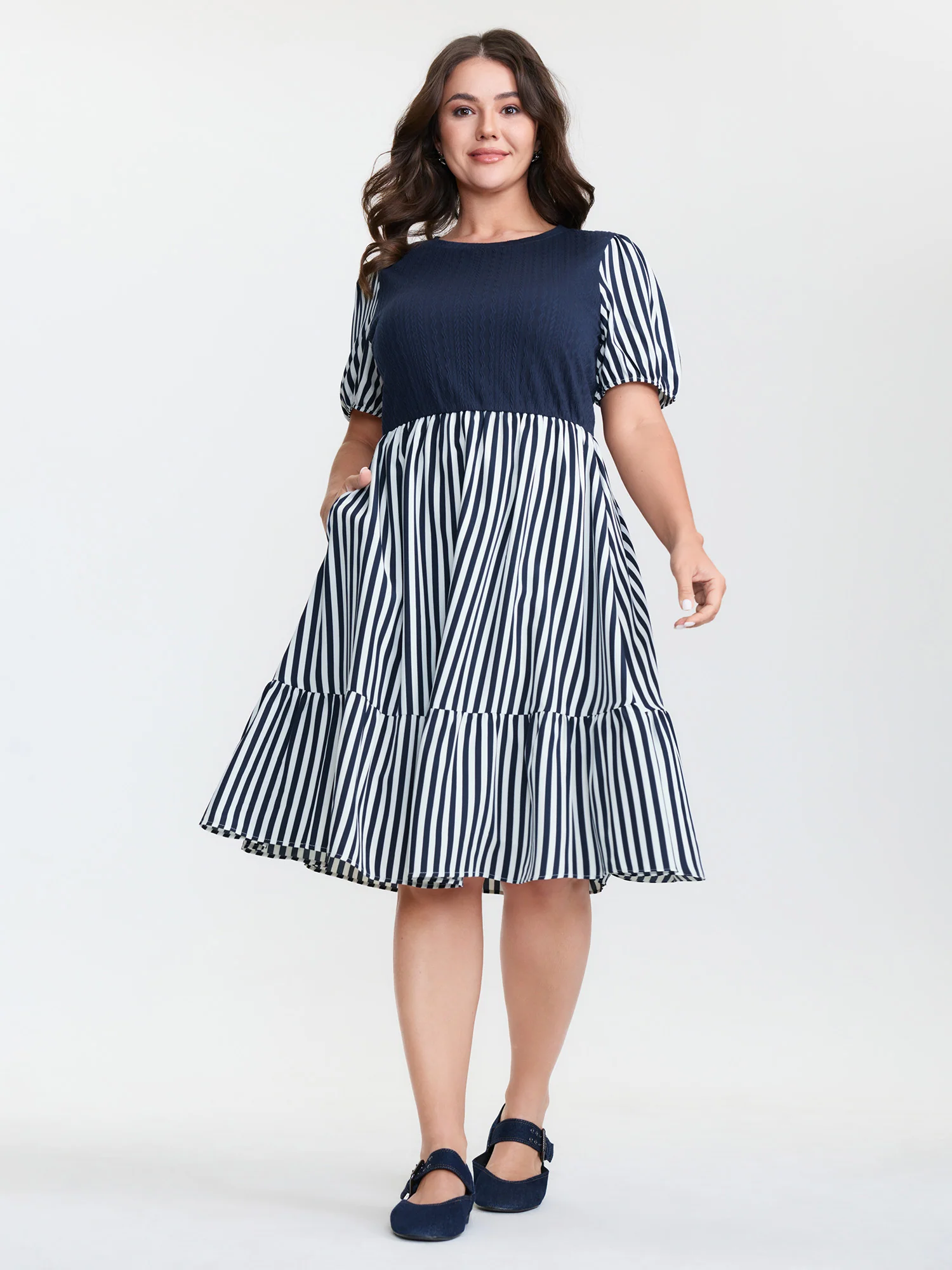 Striped Color Contrast Lined Mini Dress - Image 3