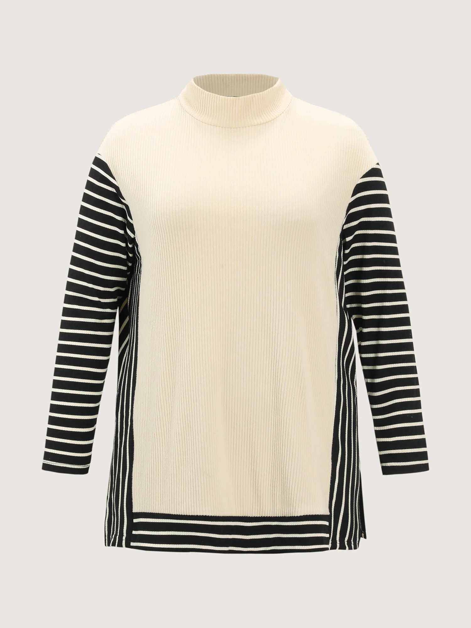 Striped Color Contrast Mockneck T-Shirt - Image 8
